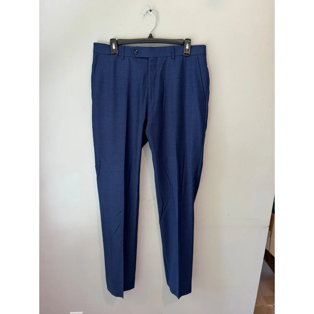 Tommy Hilfiger Mens Blue Wool Blend Flat Front Dress Pants 32R P32R